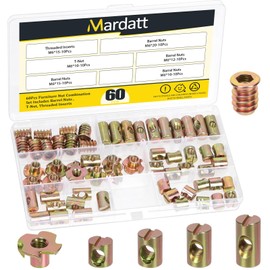 Mardatt 60PCS M6 x 10/12/15/20mm Barrel Nuts, Yellow Zinc-Plated Carbon Steel Cross Dowels Slotted Barrel Nut, M6 x 15mm Threaded Inserts with M6 x 10mm T-Nuts Kit, for Wood Furniture Screw