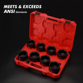 Focus Tool 9PCS 3/4" Drive Spindle Axle Nut Impact Socket Set  1/2" to 3/4"  CR-MO 6 Point