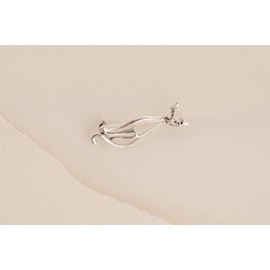 Open Design Sterling Silver Cat Brooch for Women - Size 39 x 10 mm (1.5 Inches) - Gift Boxed 9014
