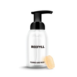 Reefyll Foaming Soap Dispenser Starter Pack with Refillable Bottle 250ml and Hand Soap Tablet x2 Refillable Foam Soap with Juicy Orange and Tropical Coconut Scent Duo Pack