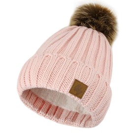 4sold Men's Women's Worm Winter Style Beanie Knitted Hat with Fur Pom Pom Bobble Hat Knitted Bobble Hat Plain Ski Pom Wooly with Full Cosy Fleece Lining -