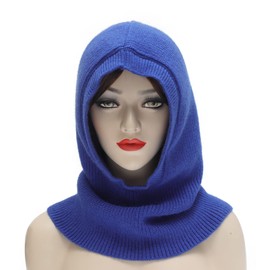 ZLYC Women's Winter Balaclava Knitted Windproof Beanie Hat Hooded Scarf, Solid Royal Blue