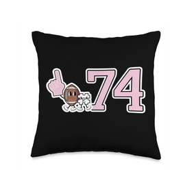 Retro Football Player Apparel Retro Pink Foam Finger Football Player #74 Throw Pillow, 16x16, Multicolor