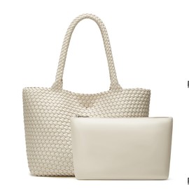 Sumrains Woven Bags for Women Tote Purse: Vegan Leather Shoulder Handbags - Fashion Beach Tote Bags - Large Travel Totes Handwoven Satchel for Holidays (Seashell Color)