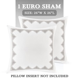 INK+IVY Single 100% Cotton Euro Sham - European Square Decorative Pillow Cover, Hidden Zipper Closure (Pillow Insert NOT Included), Isla, Geometric White 26"x26"