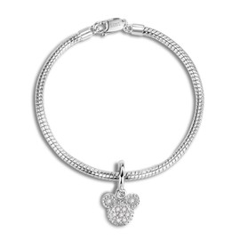 H&Beautimer Pure 925 Silver Bracelet Women's 3MM Snake Chain Mickey Pendant Bracelet Cute Jewelry 6.3-9'' Gift- Spring Buckle (Silver, 8 inches)