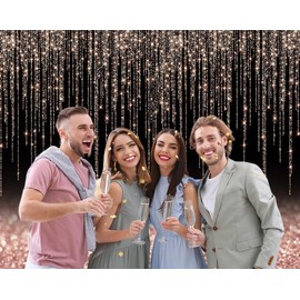 7x5ft Black and Rose Gold Glitter Backdrop Happy Birthday Backdrop for Women Girl Birthday Wedding Baby Shower Bridal Shower Graduation Photography Background Party Decoration Banner Photo Props