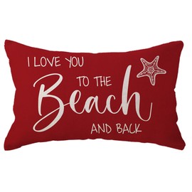 Beach Decorative Lumbar Pillowcase I Love You to The Beach and Back Throw Pillow Cover Summer Holiday Cushion Case 12×20 Inches for Sofa/Couch/Patio (Red)