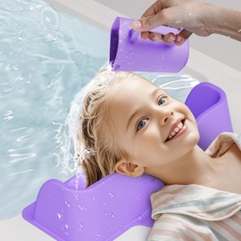 Silicone Portable Hair Wash Station for Kids, Hair Washing Basin with Rinse Cup for Children, Toddlers and Teens on Bathtub or Sink, Tear-Free Shampoo Bowl for Children (Purple)