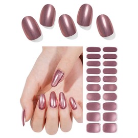 Semi Cured Gel Nail Strips, Rose Gold, Chrome Mirror 20pcs Gel Nails Sticker for Home Nails DIY