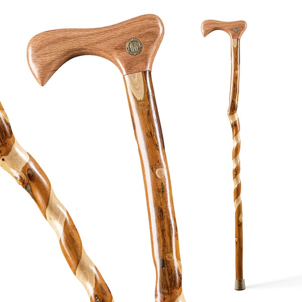 Brazos Rustic Wood Walking Cane, Twisted Hickory, Traditional Style Handle, for Men & Women, Made in the USA, 37"