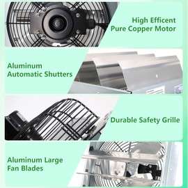 Aibabcue Shutter Exhaust Fan, 7 in Wall Mount Chicken Coops Ventilation Fan w/Speed Controller Attic Vent Fan for Greenhouse, Gable, Barn, Garage, Shed Ventilator (Silver, 7 inch)