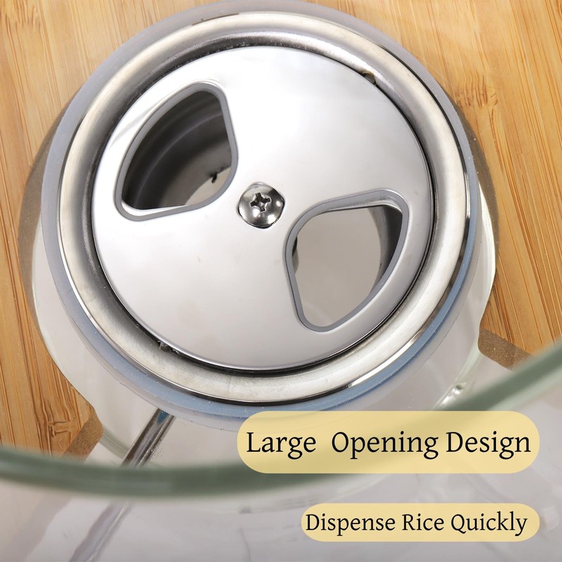 Tlence 5L Glass Rice Dispenser, Cereal Container with Bamboo Stand,