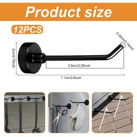 lasuroa 12pcs Large Magnetic Hooks, 2.8in Long Heavy Duty Strong Magnetic Wall Hanger Hold Up to 2.2lb Magnet Cruise Hooks for Hanging Wall Refrigerator Garage Kitchen (Black)