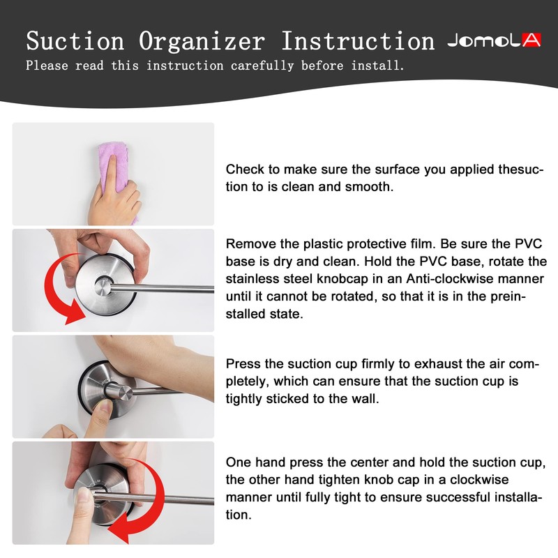 JOMOLA Towel Bar Suction Hand Towel Rack for Bathroom Stainless