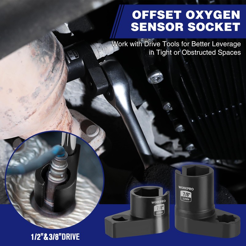 WORKPRO 6PCS O2 Oxygen Sensor Socket, Automotive 3/8" 1/2" Drive