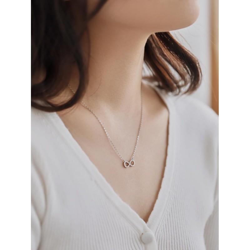 Fibonacci's 925 Sterling Silver & Cubic Zirconia infinity Pendant Necklace