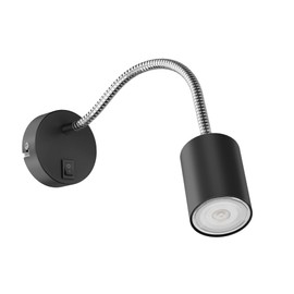 ledscom.de Waika Reading Light with Gooseneck and Switch Matte Black with GU10 LED, PAR16, Warm White, 6.05 W, 374 lm, 70°, 3-Level Dimmer