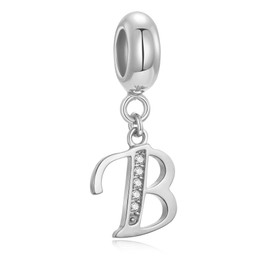 Genuine 925 Sterling Silver Alphabet Crystal Alphabet Beads Fit European Bracelets and Necklaces Letter B