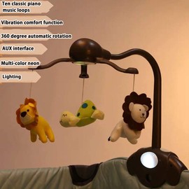 Hougyi Baby Music Mobile for Crib Playpen with Nursy Lights,Relaxing Music and Natural Sounds. Includes Light Projector with Stars and Shapes. Newborn Nursery Toys with Cradle Vibration. (Grey)