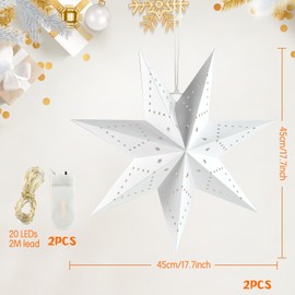 Pack of 2 Folding Star Christmas Paper Star Lampshade, 45 cm Paper Stars for Hanging, Christmas Stars, Illuminated, Folding Stars White Paper Star Illuminated, Stars Paper for Window Decoration (A)