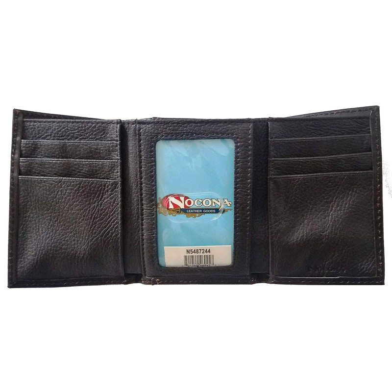 Custom Our Lady of Guadalupe Nocona Cross Leather Trifold Chocolate