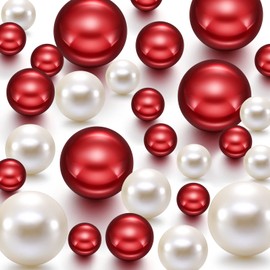 Hicarer 120 Pieces Pearl for Vase Filler Pearl Bead Vase Centerpieces Bead for Brush Holder Assorted Round Faux Bead for Home Wedding Table Decor, 14/20/30 mm (Creamy White, Bright Red)