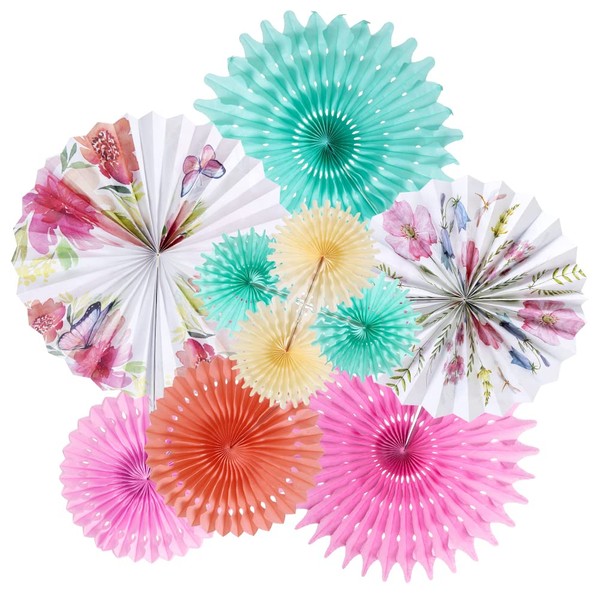 Paper Fan Decorations, Mothers Day Decorations, Afternoon Tea Party Paper Decorations, Spring Tissue Origami Rainbow Paper Fans for Tea Party Birthday Baby Shower Wedding Spring Decor 10pcs