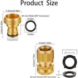 Garden Hose Quick Connect, 2Set 3/4 inch Solid Brass No-Leak Garden Hose Connector Fitting, Easy Connect and Release Adapter Set, Male and Female(2 Female + 2 Male)