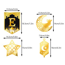 Ramadan Mubarak Banner Eid Decorations Moon Stars Garland Hanging Swirls Ramadan Mubarak Decorations Banner for Eid Festival Party Supplies, Ramadan Kareem Decor