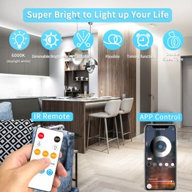 Yeewhale COB LED Strip Lights 100ft,6000K DC 24V Dimmable White Flexible LED Lights Strip for Bedroom,with Remote and app Control LED Rope Lights for Living Room,Shelf,Cabine,Bed
