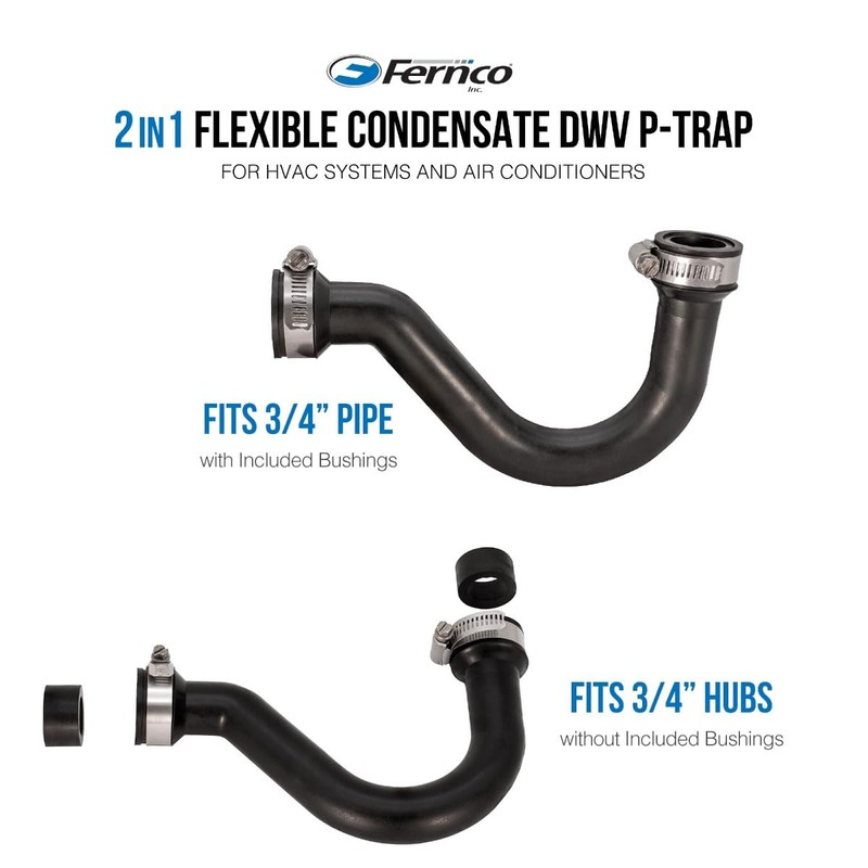 Fernco 3/4 Inch Flexible PVC Condensate Trap for HVAC Systems