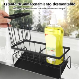 Organizador para Fregadero EUARD con Portacepillo Alto Material Antioxidable de Acero Inoxidable, Organizador para Jabón y Accesorios de Cocina, Decoración para la Cocina（Negro）
