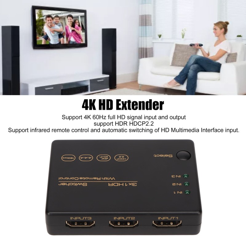 4K HD Switcher 3 in 1 Out 4K 60Hz HDR
