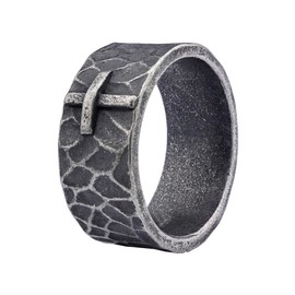 OAKKY Men's Dominant Vintage Cool Honeycomb Pattern Cross Crucifix Biker Ring Stainless Steel Comfortable Fit, Stainless Steel, Metal