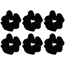 6 Pack Black Velvet Scrunchies, Large Soft Elastic Hair Ties HairBands Scrunchy for Thick Hair Ponytail Holders HairStyle Accessories for Women Lady