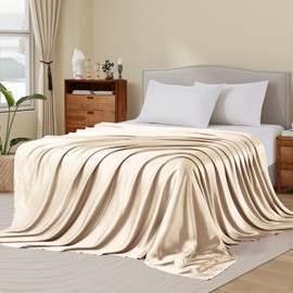 Ersmak Satin Flat Sheet Only, Single Flat Sheet Twin, Luxury & Ultra Soft Silky Bedding Top Sheet for Twin Mattress - Beige