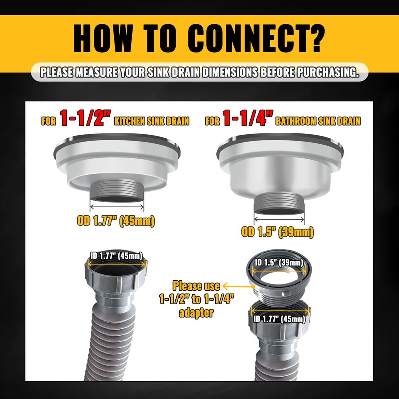 VIVIDA Double Sink Drain Pipe Kit, 1-1/2" Flexible Drain Pipe,