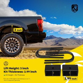 YHTAUTO 3 inch Rear Leveling Lift Kit Compatible with Dodge Ram 1500 1994-2001, Ram 2500/3500 1994-2002, RWD, Steel U-Bolts w/Lift Blocks Suspension Leveling Kit w/Hardware Kit Set of 6