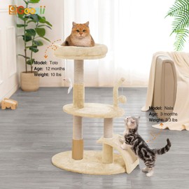 Goozii Large Cat Tree Tower with Scratching Post, Modern Kitten Tower for Indoor Cats, 32 Inch Tall Carpet Sisal Cat Scratcher Stand with Big Bed Perch,Scratch Ramp, Ball Toy for Kitty (Beige)