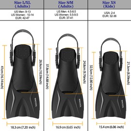 WACOOL Adult Short Light Adjustable Travel Size Fins Short Blade Fins Flippers for Snorkeling Diving Scuba Swimming Training (Malachite Green,S-M)
