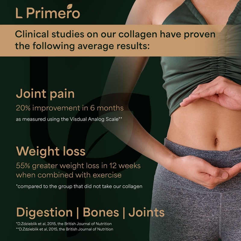 L Primero Collagen Peptides Powder 400g, Hydrolysed Unflavoured, Grass-Fed Bovine