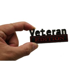 Veteran Edition Car Emblem, 3D Raised Metal Car Decals Exterior Truck Stickers Car Badge (Black/Red)