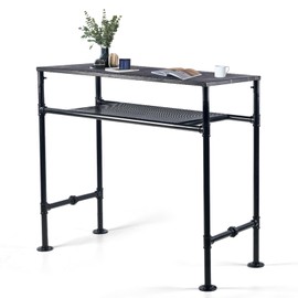 41.3inch Height Modern Dining Table for 4-5 Person Industrial Metal Pipe Design Pub Bar Table for Kitchen Rustic Computer Meeting Desk for Home& Office Narrow Patio Table with 2 Tier Storage… (Black)