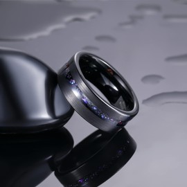 TRUMIUM 8mm Mens Wedding Band Black Tungsten Rings for Men Women Sandblasted Opal inlay Groove Center Mens Rings Matte Finished Comfort Fit Size 8