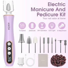 Professional Manicure Pedicure Kit with 360° LED Light&10 Speeds&Memory Mode with Case, Cordless Electric Nail Drill, Pedicure Tools for feet,Hand Foot Care Nail File for Thick Nail Toenail Cuticle