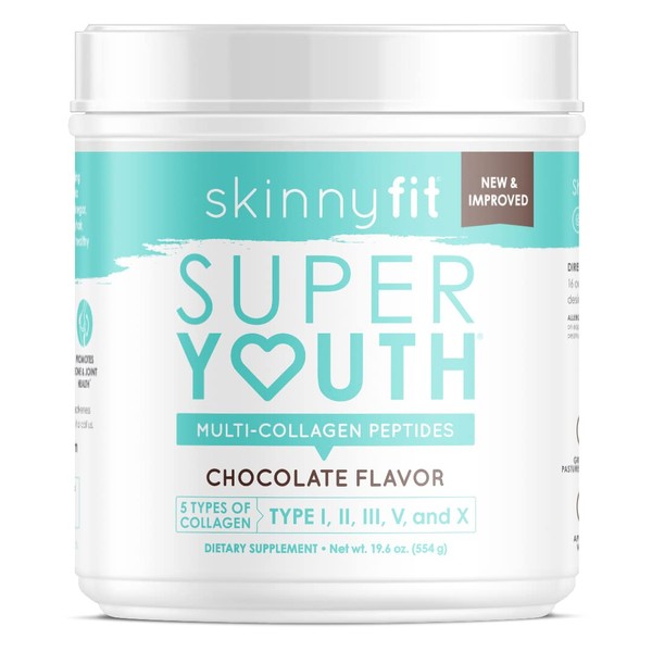 SkinnyFit Super Youth Chocolate Multi-Collagen Peptides Plus Apple Cider Vinegar, Hyaluronic Acid, & Vitamin C, Hair, Skin, Nail & Joint Support, Immunity, Healthy Metabolism, About 28 Servings