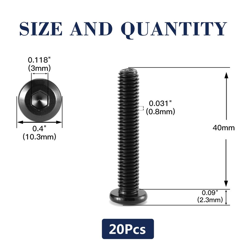M5 x 40mm 20Pcs Flat Head Hex Socket Cap Screws