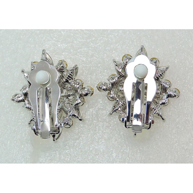 Faship Stunning Black Crystal Floral Clip On Style Earrings -