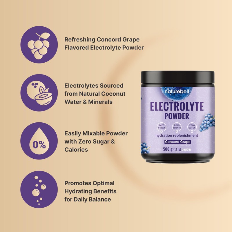 NatureBell Electrolytes Powder No Sugar, 500g (76 Servings) | Keto
